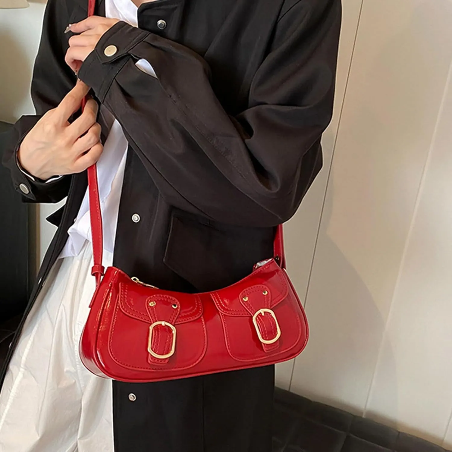 Retro Shoulder Bag Fashionable Crossbody Bags PU Leather Armpit Purse Casual Underarm Bags for Women and Girls