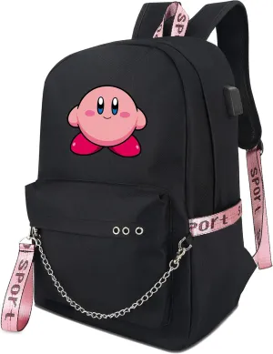 Roffatide Anime Kirby Backpack Laptop Bag Cartoon Print Casual Backpack
