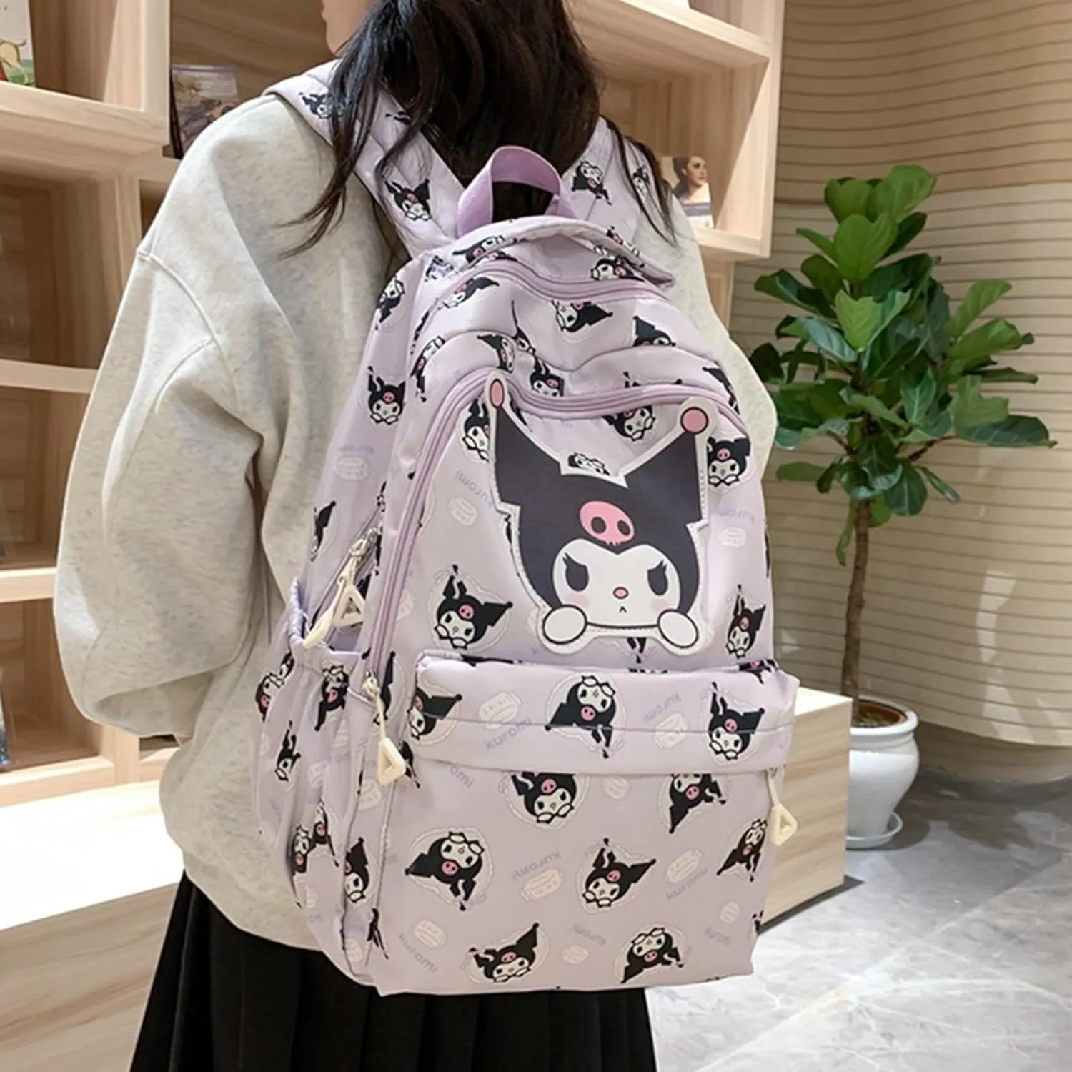 Roffatide Anime School Backpack All Over Print Casual Schoolbag Girls Laptop Backpack Travel Hiking Rucksack Purple
