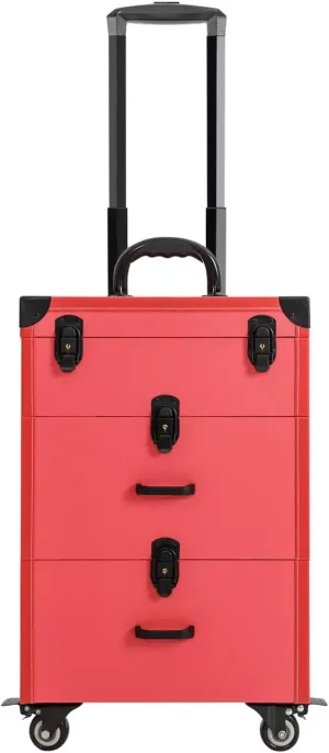 Rolling Makeup Case, Professional Cosmetic Train Cases, Makeup Organizer Make Up Box Travel Trolley, Cosmetology Case On Wheels, Portable Makeup Suitcase For Beautician, Nail Technician (Rose Red)