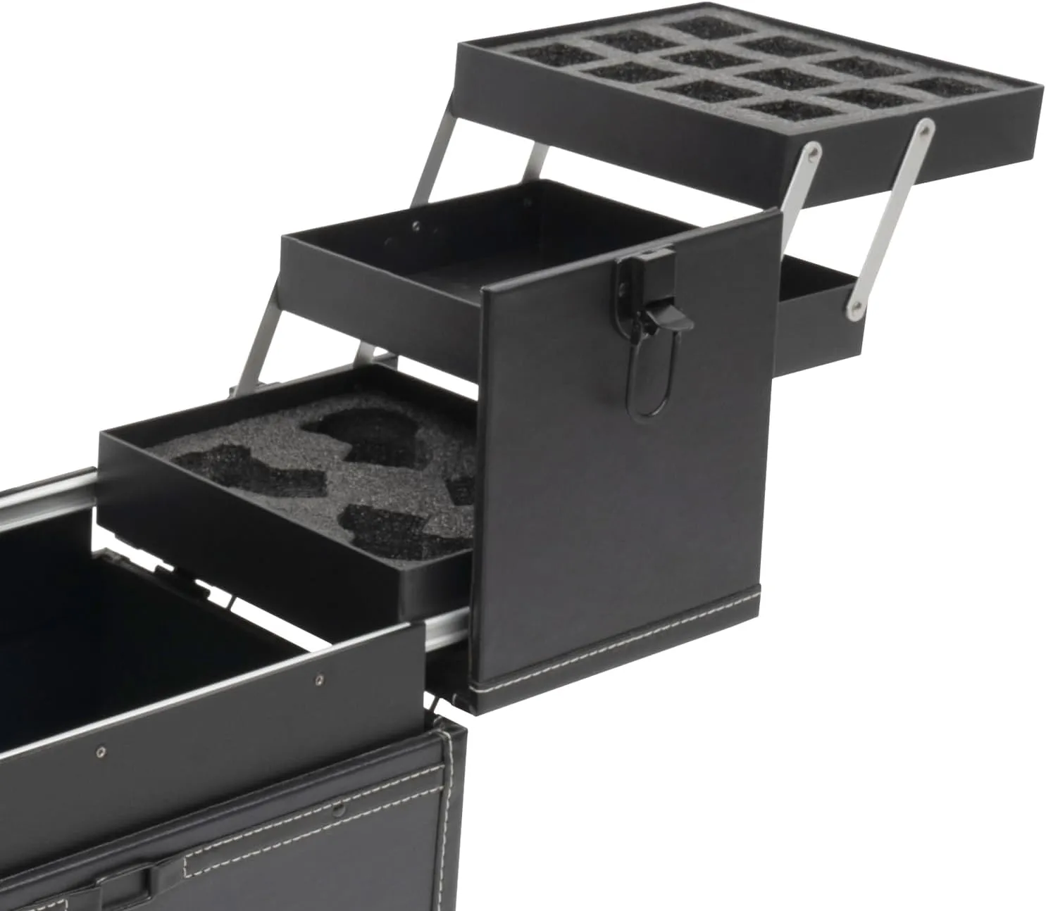 Rolling Makeup Train Case Professional Cosmetic Organizer Trolley with Drawers Compartment Nail Case Wheeled Manicure Pedicure Storage Case for Hair Stylists Makeup Artists (Black A)
