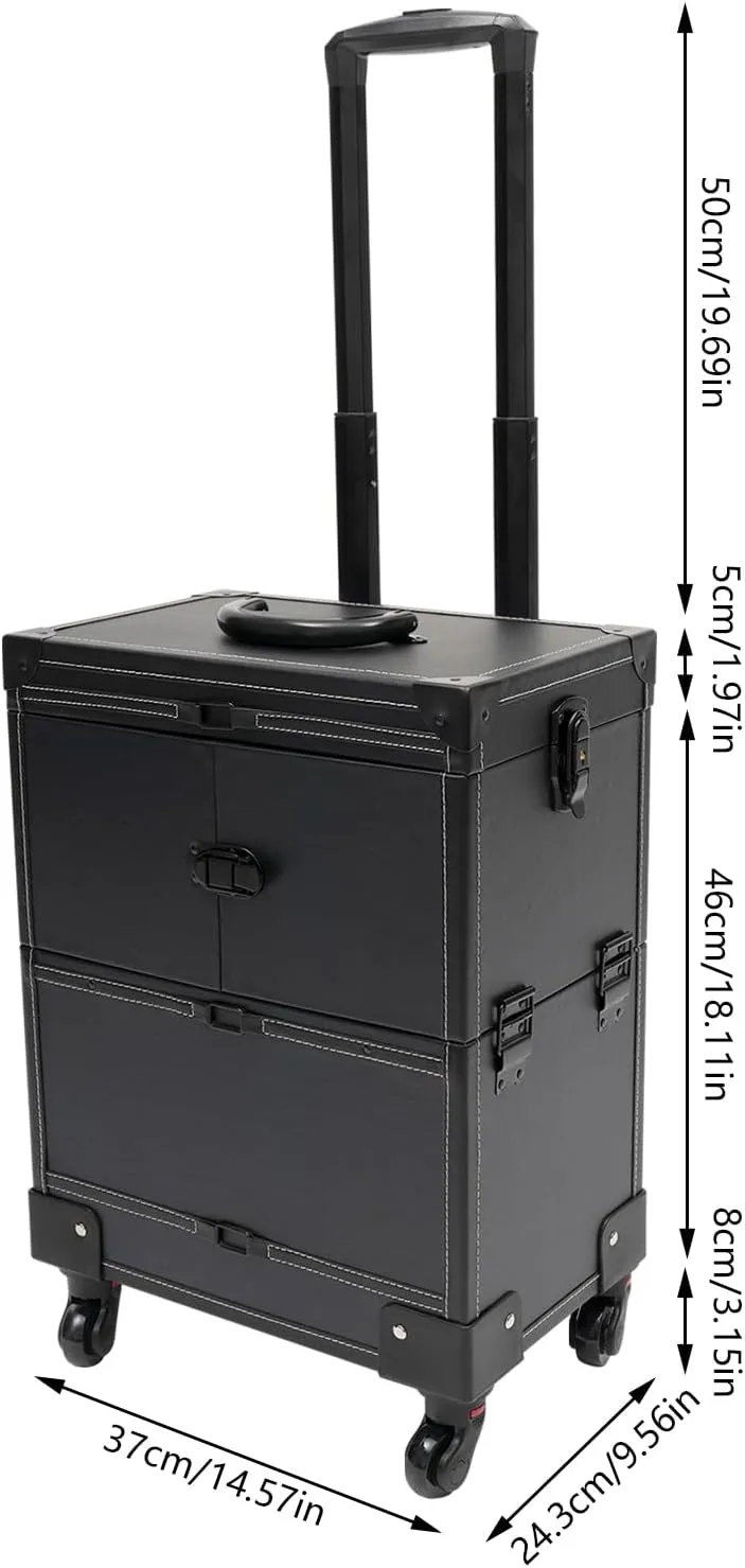 Rolling Makeup Train Case Professional Cosmetic Organizer Trolley with Drawers Compartment Nail Case Wheeled Manicure Pedicure Storage Case for Hair Stylists Makeup Artists (Black A)
