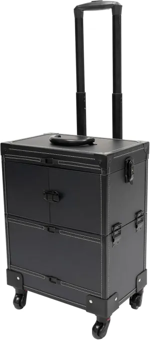 Rolling Makeup Train Case Professional Cosmetic Organizer Trolley with Drawers Compartment Nail Case Wheeled Manicure Pedicure Storage Case for Hair Stylists Makeup Artists (Black A)