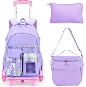 Rolling Wheeled School Bag for Backpack, 4pcs, Purple