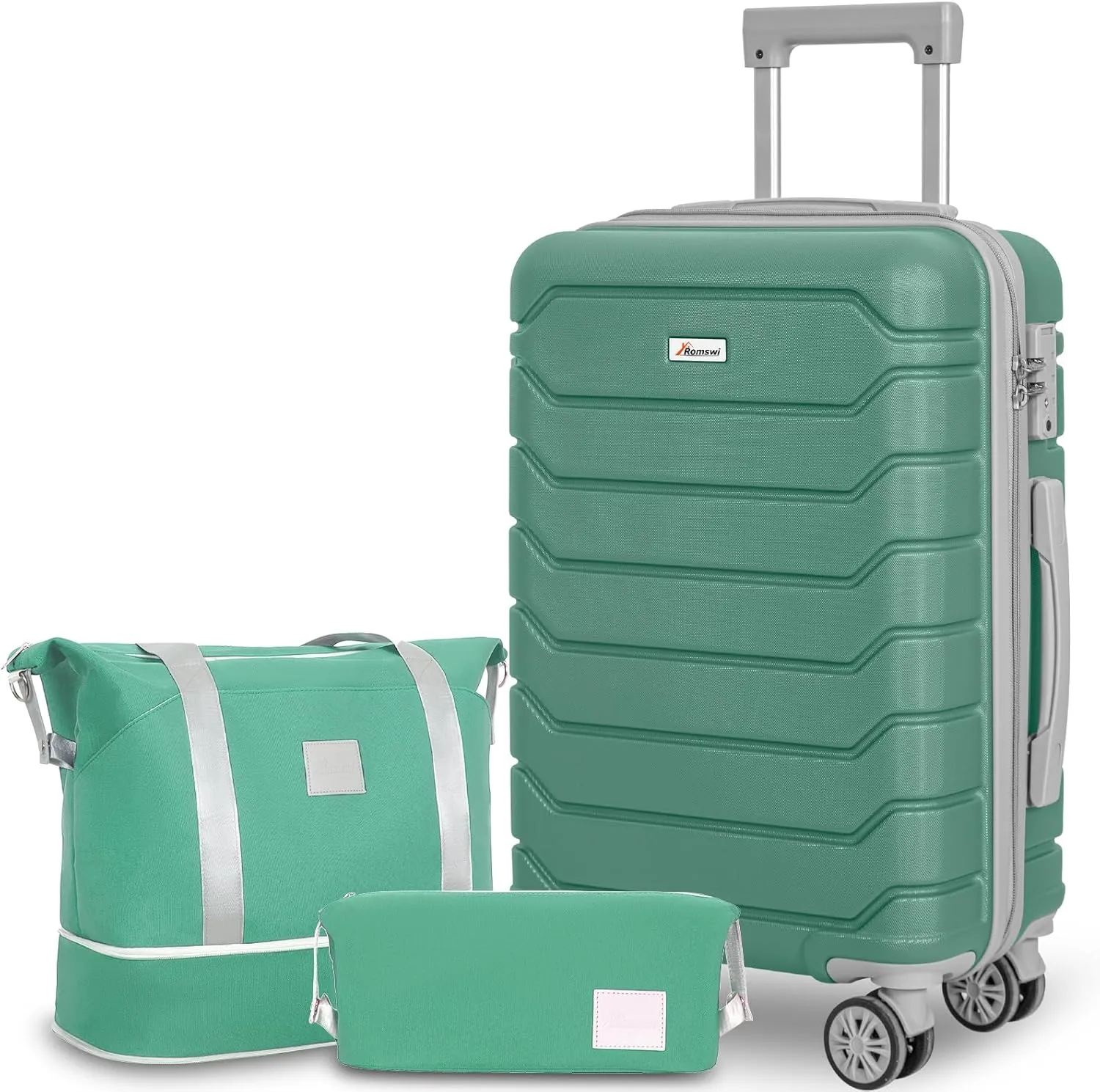 Romswi 20 Inch Carry On Luggage Sets,Lightweight PC ABS Hardshell Luggage with Spinner Wheels TSA Lock, Durable Suitcase Sets with Duffel Bag Travel Bag,3 Pcs,Sage Green