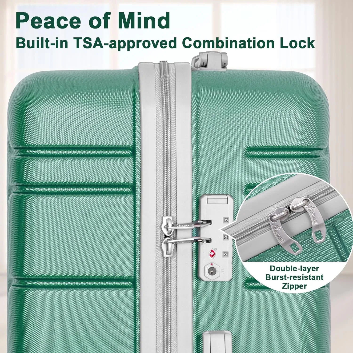 Romswi 20 Inch Carry On Luggage Sets,Lightweight PC ABS Hardshell Luggage with Spinner Wheels TSA Lock, Durable Suitcase Sets with Duffel Bag Travel Bag,3 Pcs,Sage Green