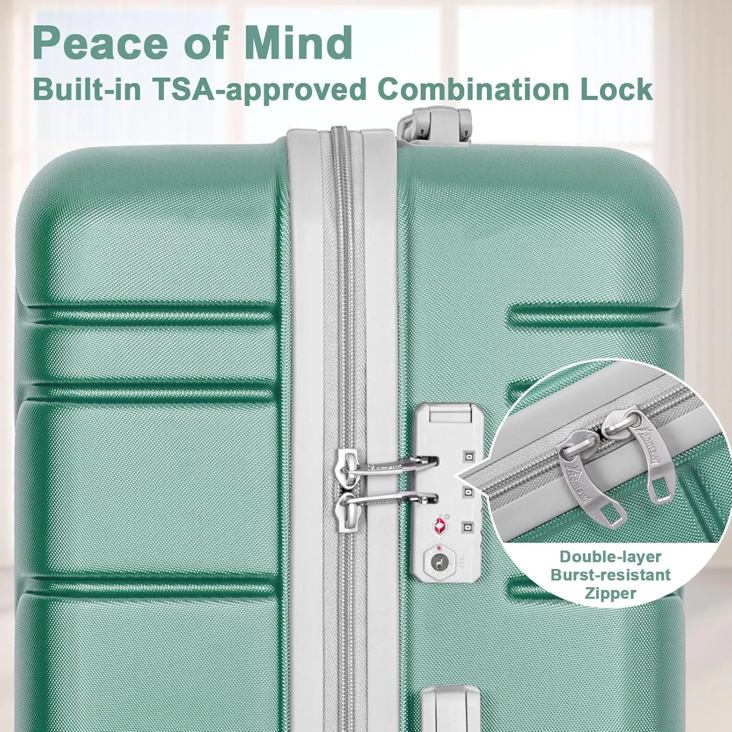 Romswi 5PCS Luggage Sets,Lightweight PC ABS Hardshell Luggage with Spinner Wheels TSA Lock, Durable Suitcase Sets with Duffel Bag Travel Bag Sage Green (20/24/28inch)