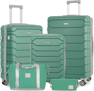 Romswi 5PCS Luggage Sets,Lightweight PC ABS Hardshell Luggage with Spinner Wheels TSA Lock, Durable Suitcase Sets with Duffel Bag Travel Bag Sage Green (20/24/28inch)