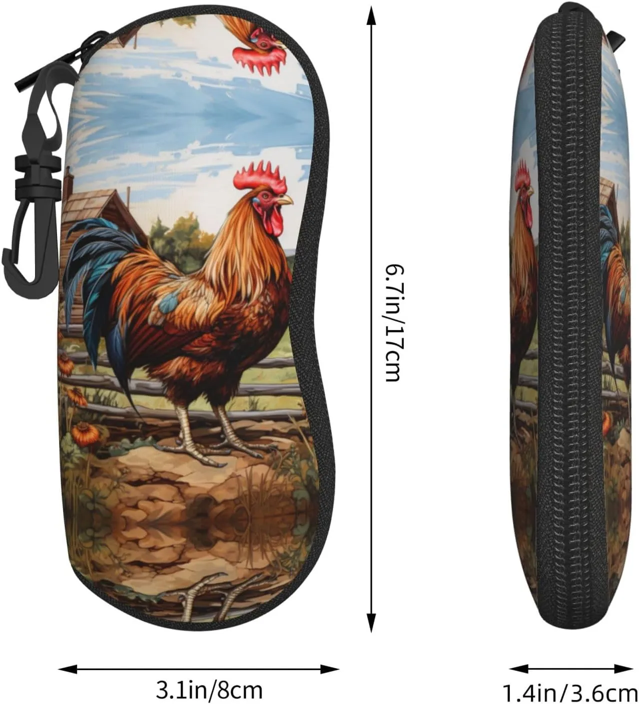 Rooster On Wood In Farmland Fashion Eyeglasses Bag Soft Glasses Bag,Portable Sunglasses Case Travel For Women Men Use
