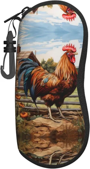 Rooster On Wood In Farmland Fashion Eyeglasses Bag Soft Glasses Bag,Portable Sunglasses Case Travel For Women Men Use