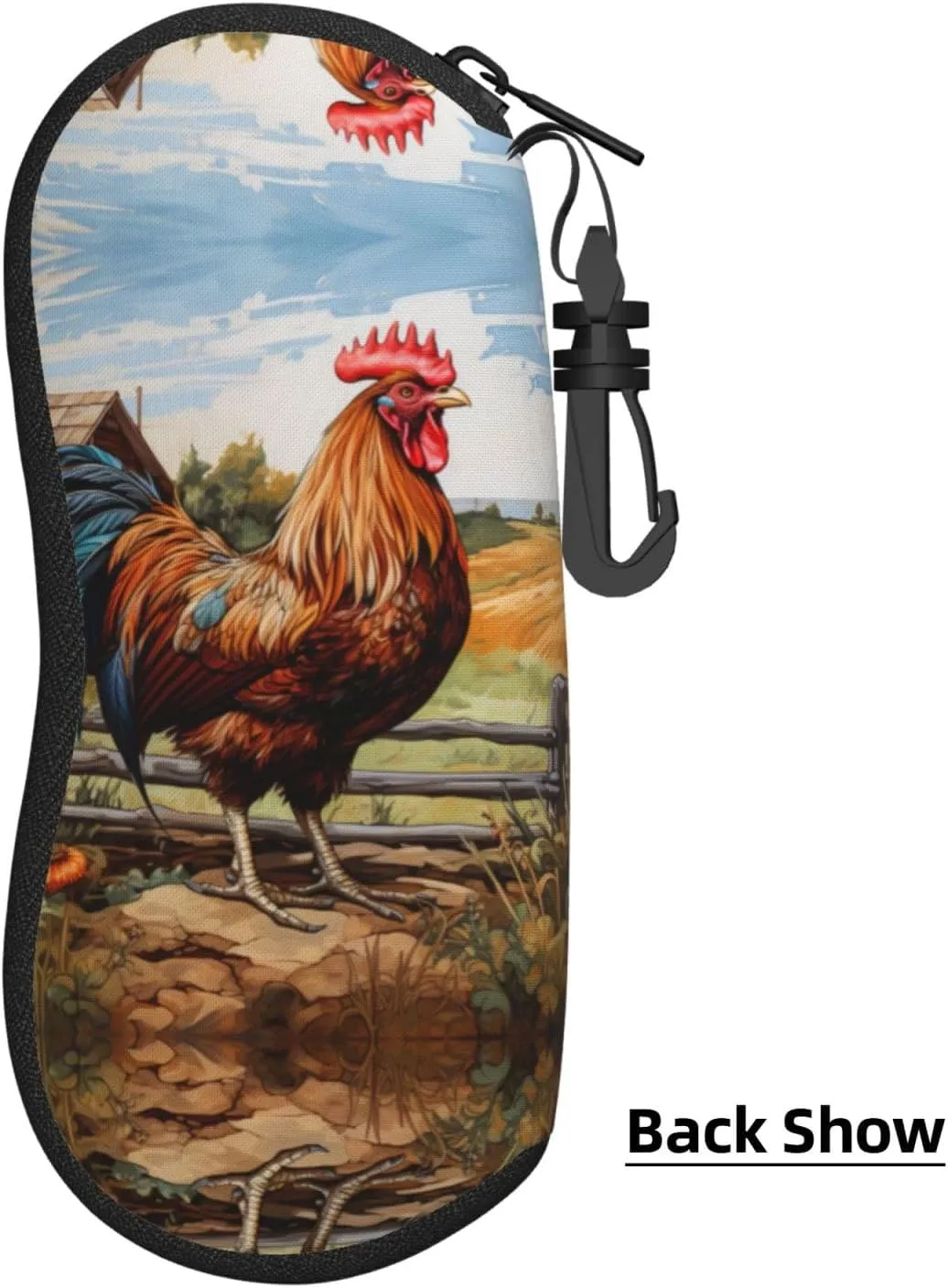 Rooster On Wood In Farmland Fashion Eyeglasses Bag Soft Glasses Bag,Portable Sunglasses Case Travel For Women Men Use