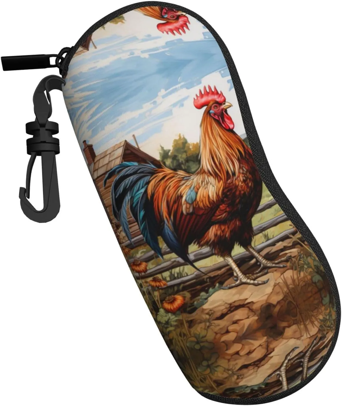 Rooster On Wood In Farmland Fashion Eyeglasses Bag Soft Glasses Bag,Portable Sunglasses Case Travel For Women Men Use