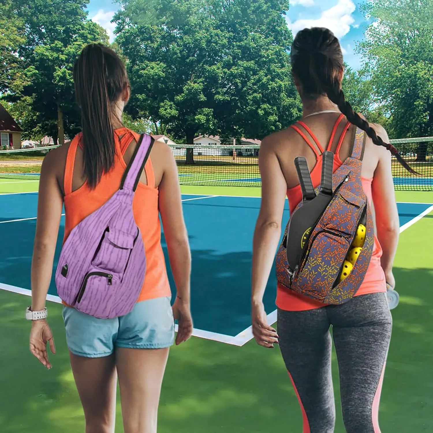 Rucksack Pickleball Bag, Anti-Theft Crossbody Sling, USB Charging Connector Port, Backpack, Moon Magic