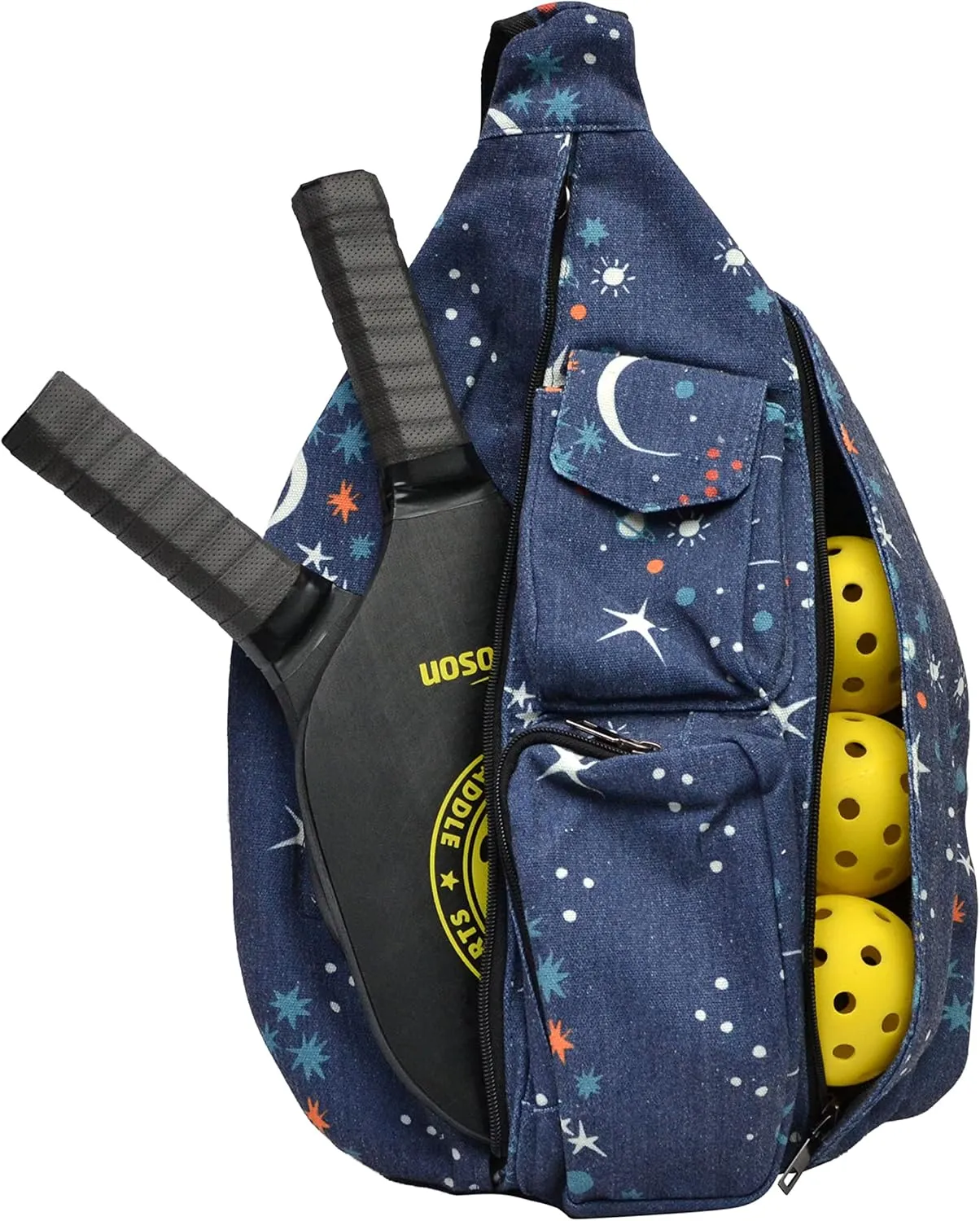 Rucksack Pickleball Bag, Anti-Theft Crossbody Sling, USB Charging Connector Port, Backpack, Moon Magic