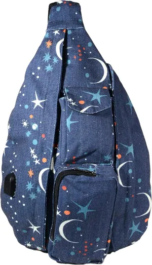 Rucksack Pickleball Bag, Anti-Theft Crossbody Sling, USB Charging Connector Port, Backpack, Moon Magic