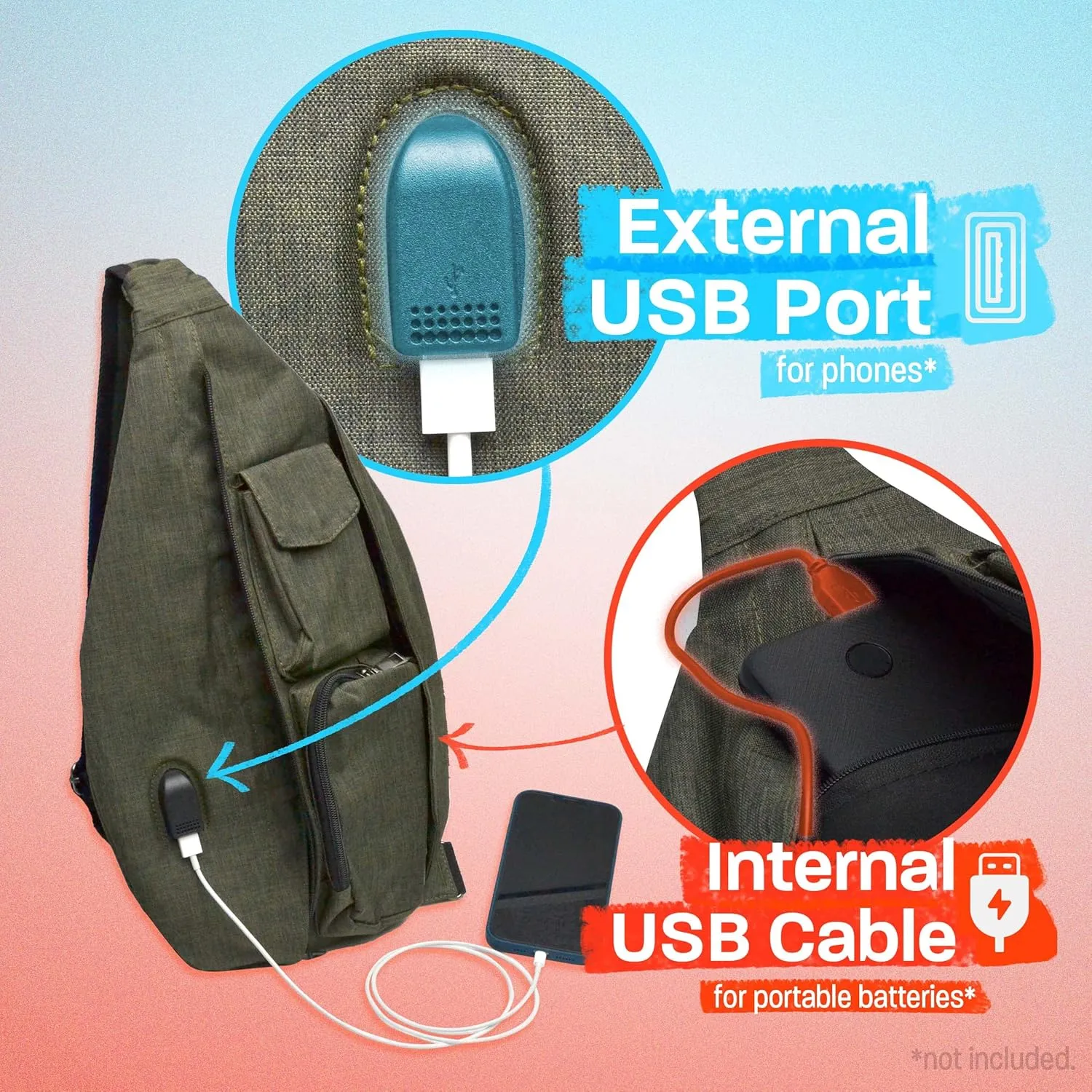 Rucksack Pickleball Bag, Anti-Theft Crossbody Sling, USB Charging Connector Port, Backpack, Moon Magic