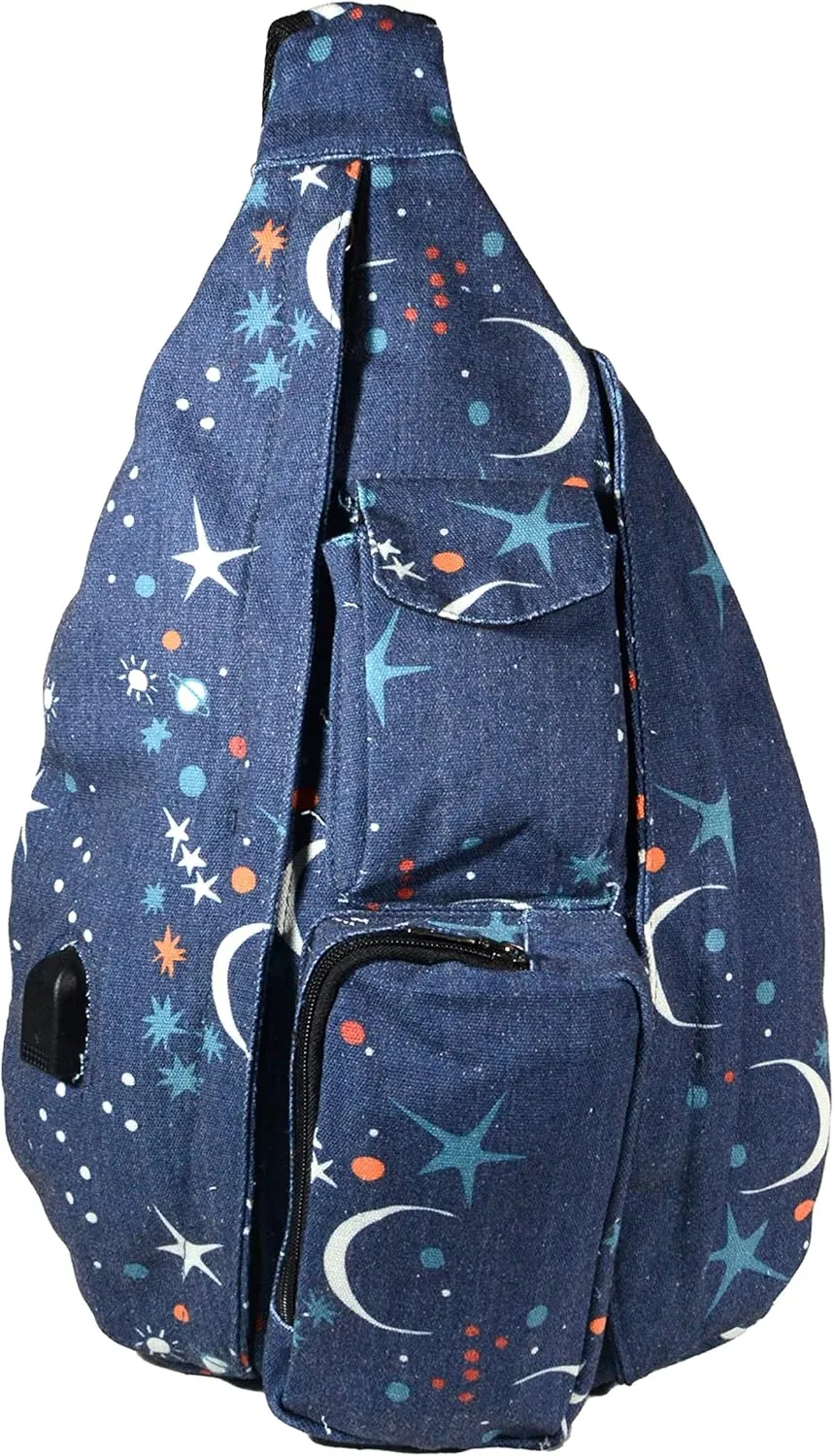 Rucksack Pickleball Bag, Anti-Theft Crossbody Sling, USB Charging Connector Port, Backpack, Moon Magic