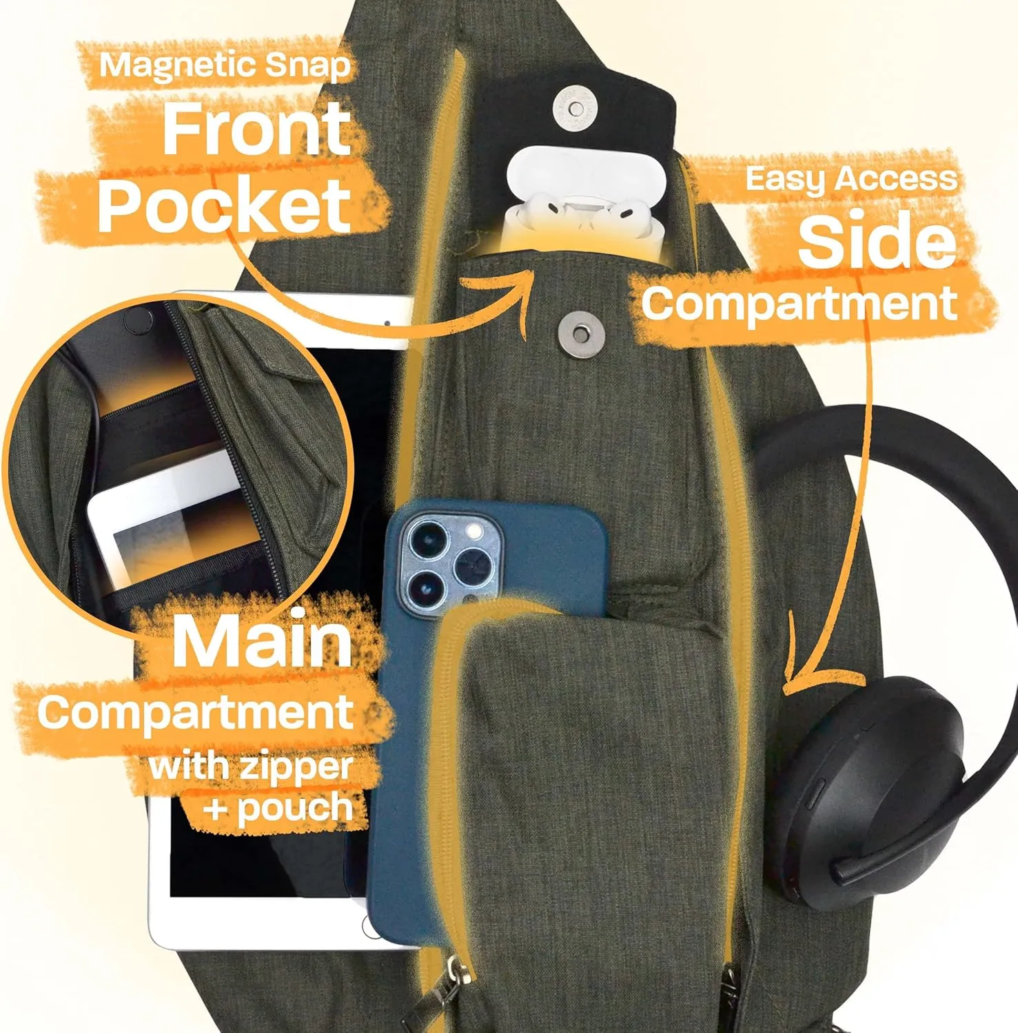 Rucksack Pickleball Bag, Anti-Theft Crossbody Sling, USB Charging Connector Port, Backpack, Moon Magic