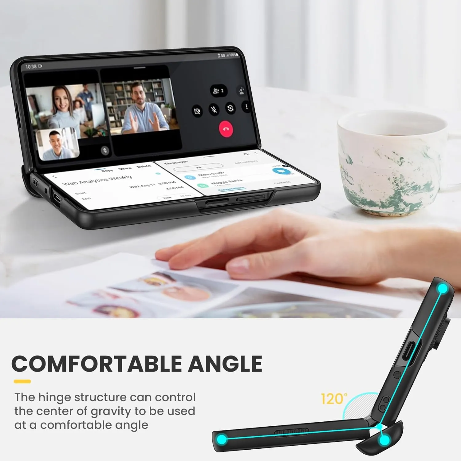 Ruky for Galaxy Z Fold 5 Case, with Magnetic Kickstand and Hinge Protection, Full Body Cases Built-in Screen Protector, PU Leather Phone Case for Samsung Galaxy Z Fold 5, Carbon Fiber
