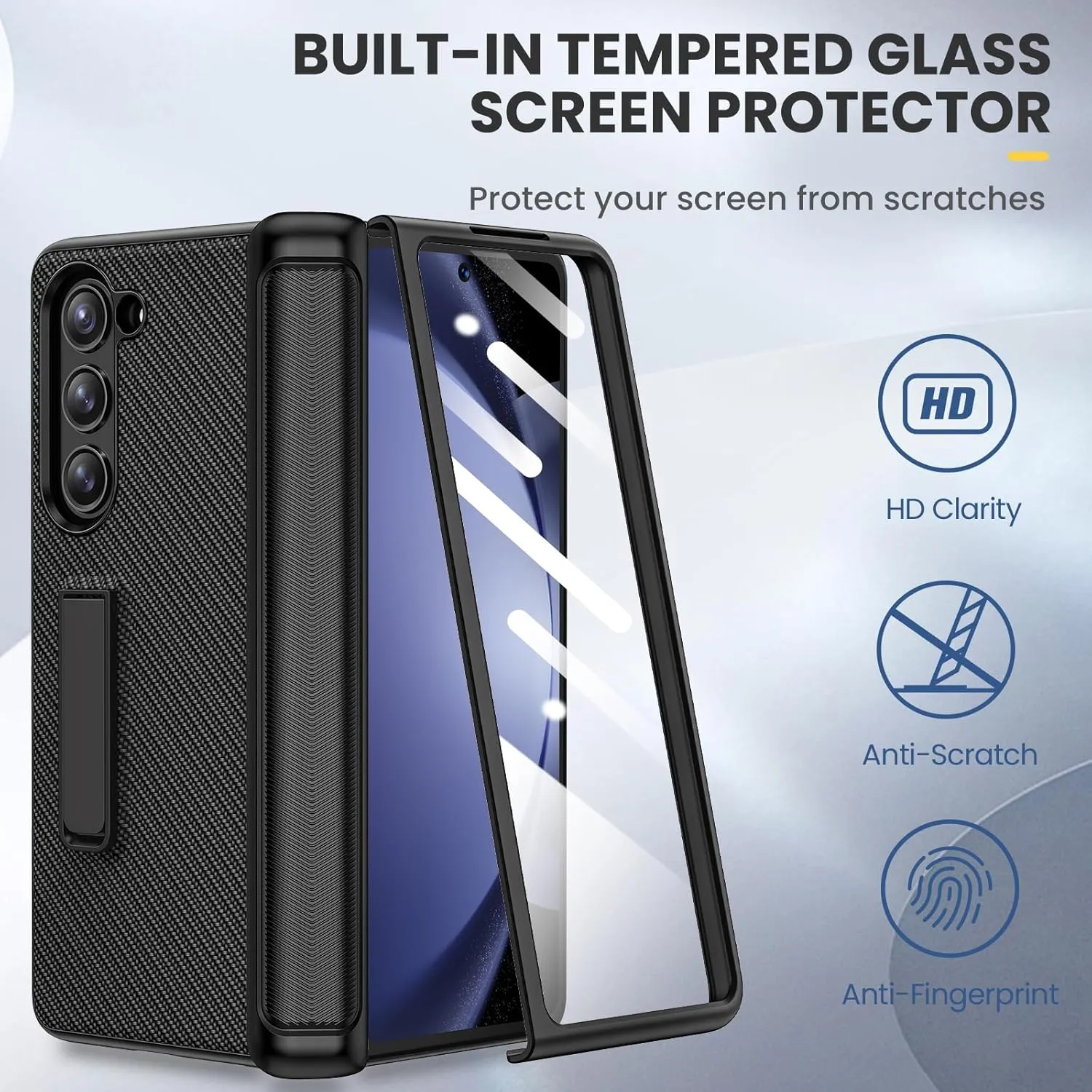 Ruky for Galaxy Z Fold 5 Case, with Magnetic Kickstand and Hinge Protection, Full Body Cases Built-in Screen Protector, PU Leather Phone Case for Samsung Galaxy Z Fold 5, Carbon Fiber