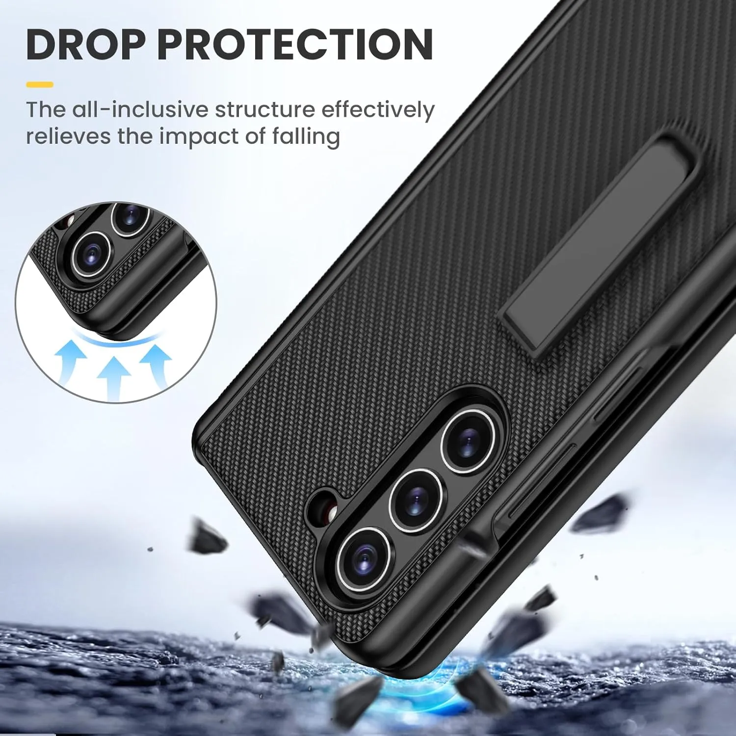 Ruky for Galaxy Z Fold 5 Case, with Magnetic Kickstand and Hinge Protection, Full Body Cases Built-in Screen Protector, PU Leather Phone Case for Samsung Galaxy Z Fold 5, Carbon Fiber