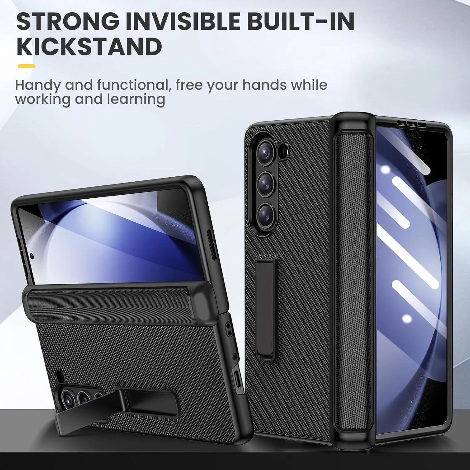 Ruky for Galaxy Z Fold 5 Case, with Magnetic Kickstand and Hinge Protection, Full Body Cases Built-in Screen Protector, PU Leather Phone Case for Samsung Galaxy Z Fold 5, Carbon Fiber