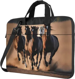 running horses Print Laptop Bag Laptop Case Shoulder Laptop Bag with Padded Protection Spacious Pockets, Black