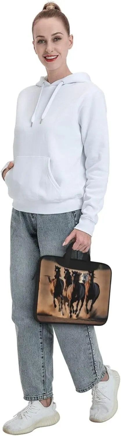 running horses Print Laptop Bag Laptop Case Shoulder Laptop Bag with Padded Protection Spacious Pockets, Black