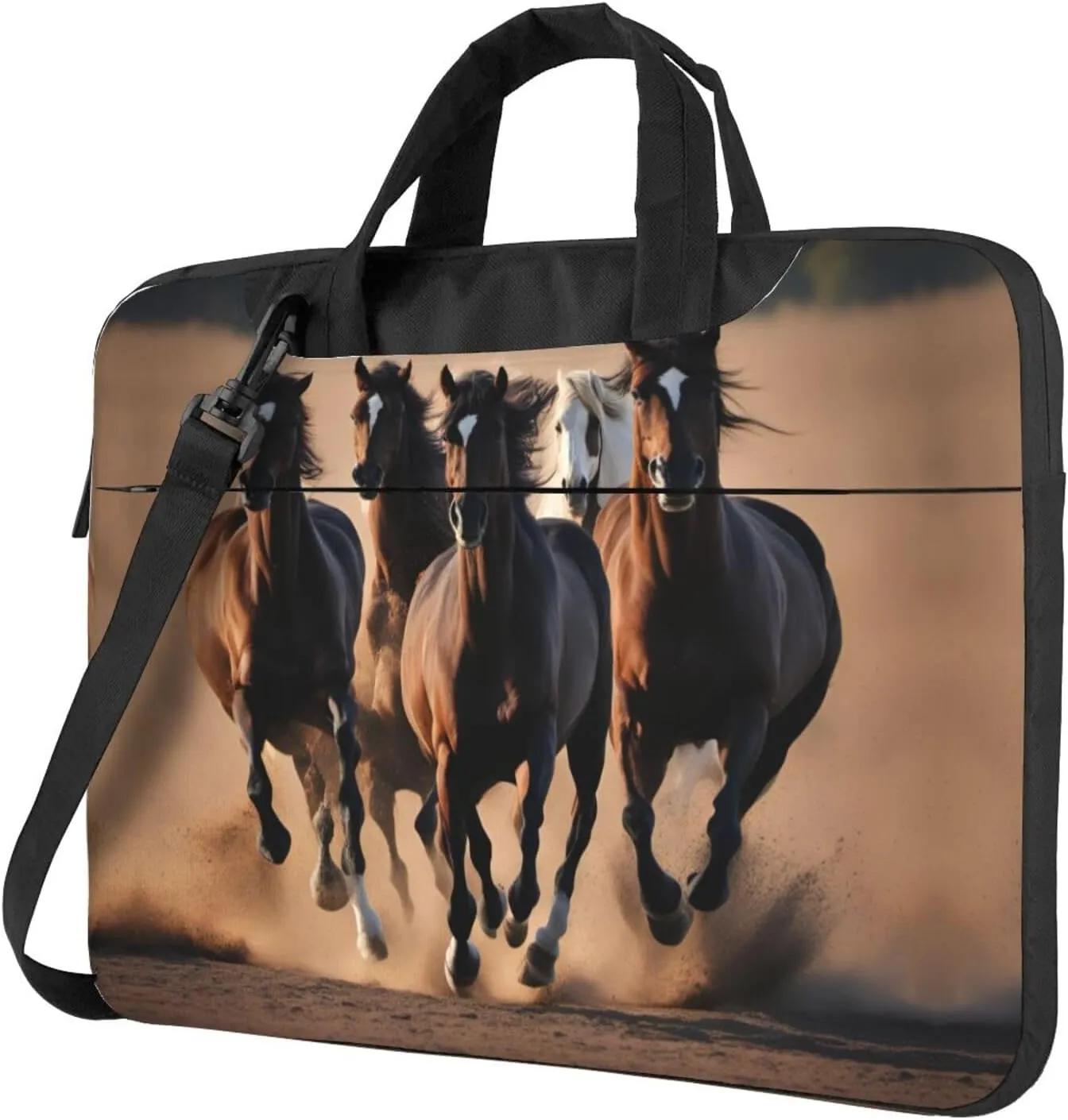 running horses Print Laptop Bag Laptop Case Shoulder Laptop Bag with Padded Protection Spacious Pockets, Black