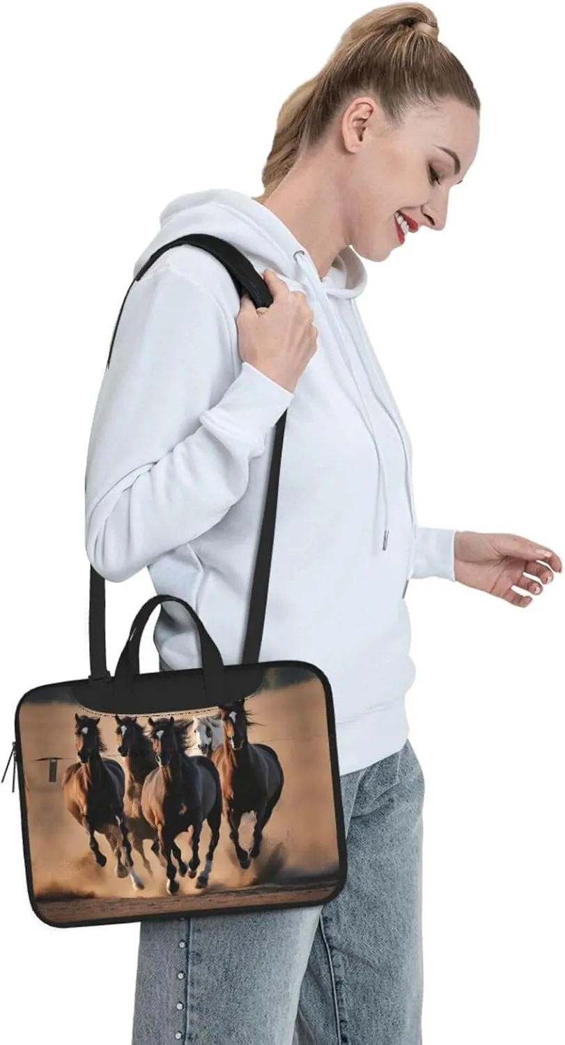 running horses Print Laptop Bag Laptop Case Shoulder Laptop Bag with Padded Protection Spacious Pockets, Black