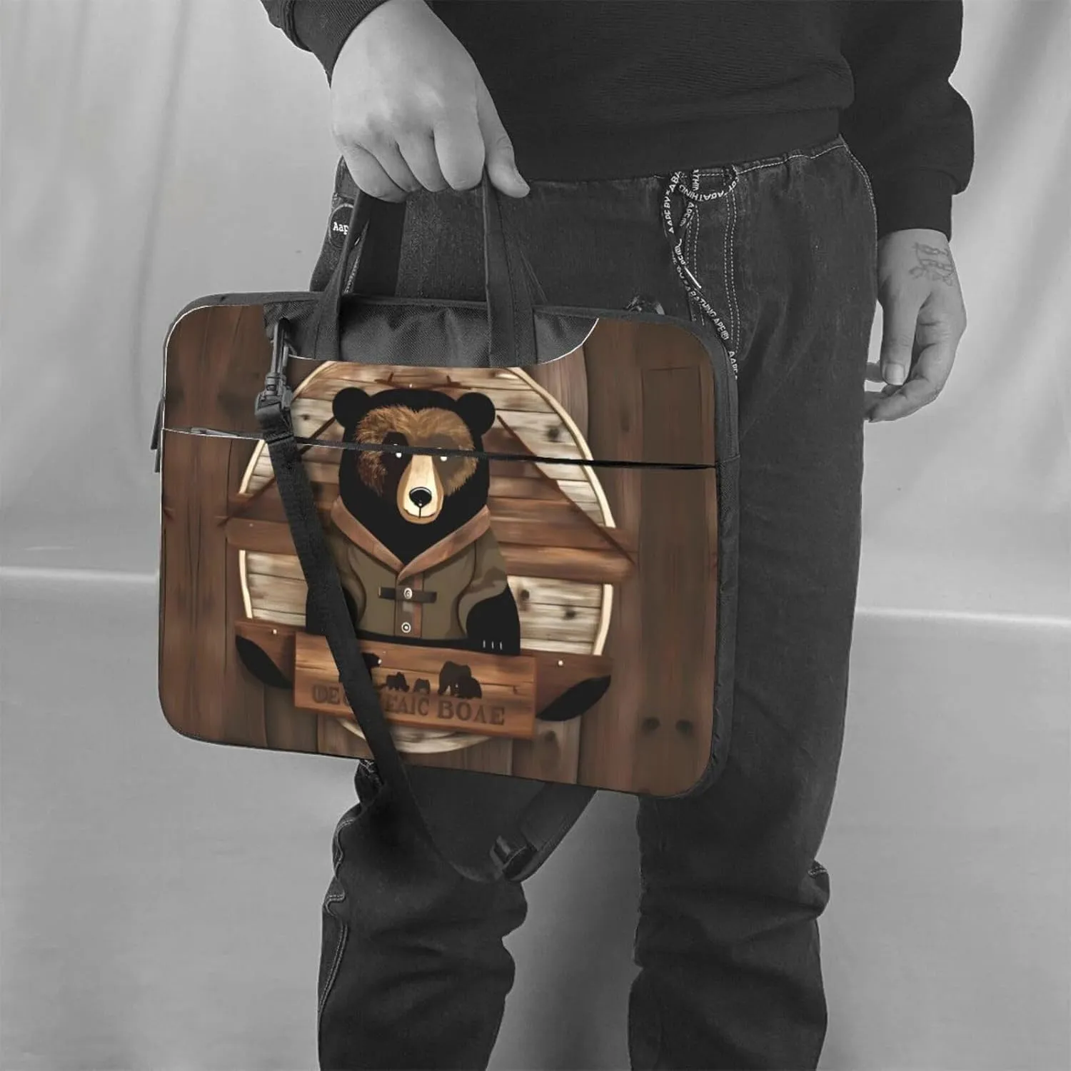 Rustic Lodge Bear Prints Laptop Bag - with Soft Interior, Multiple Pockets - Ideal for Men, Travel and Business