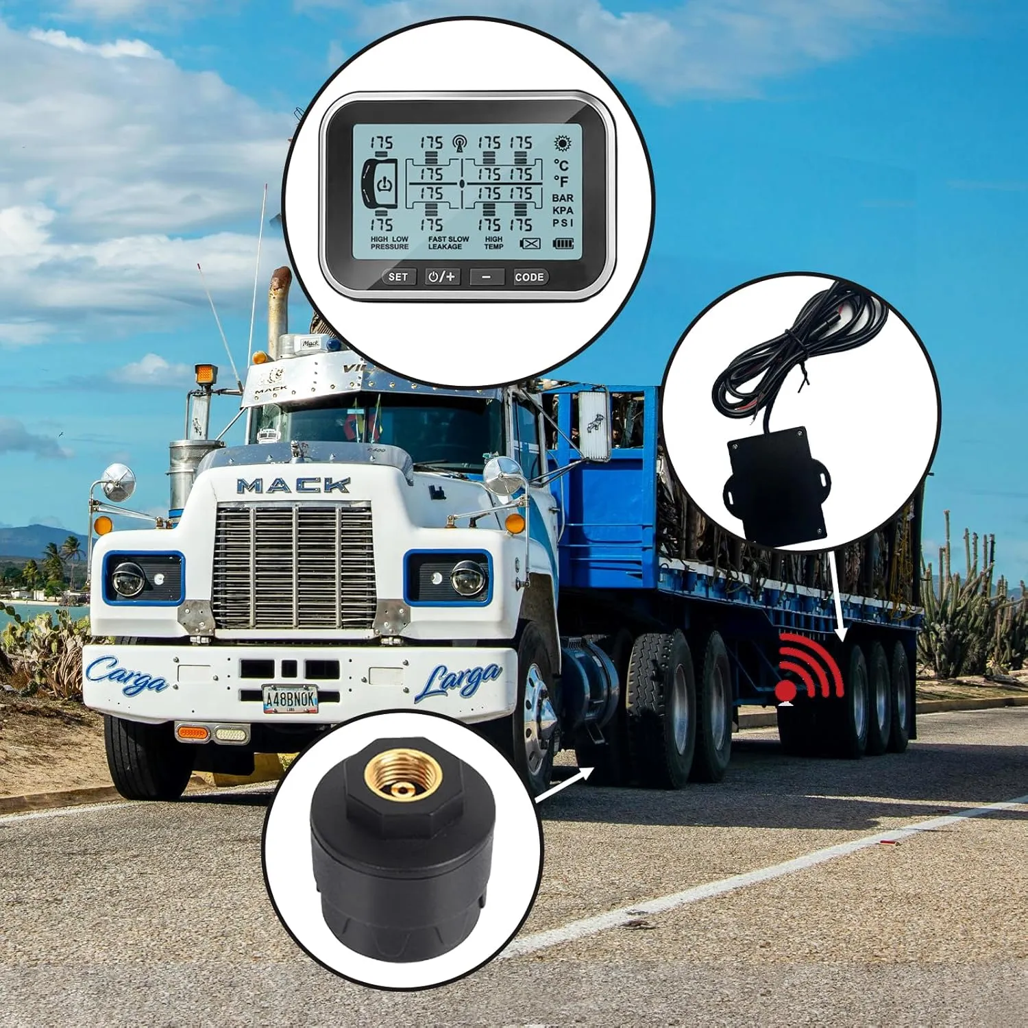 RV Tire Pressure Monitoring System, (0-199PSI) TM6 Trailer TPMS with 14 Sensors, 6 Alert Modes, Signal Booster, Long Distance Signal Transmission, for RV Trailer Truck semi-Trailer (14 Sensors)