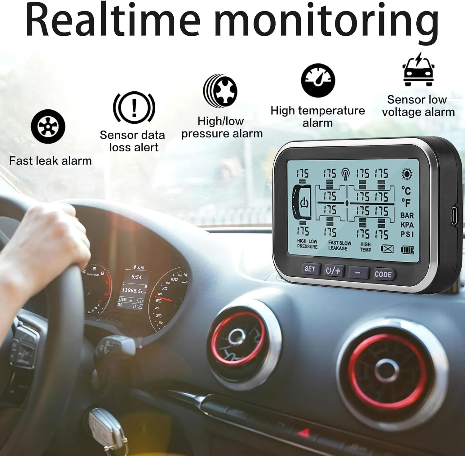 RV Tire Pressure Monitoring System, (0-199PSI) TM6 Trailer TPMS with 14 Sensors, 6 Alert Modes, Signal Booster, Long Distance Signal Transmission, for RV Trailer Truck semi-Trailer (14 Sensors)