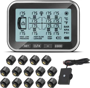 RV Tire Pressure Monitoring System, (0-199PSI) TM6 Trailer TPMS with 14 Sensors, 6 Alert Modes, Signal Booster, Long Distance Signal Transmission, for RV Trailer Truck semi-Trailer (14 Sensors)
