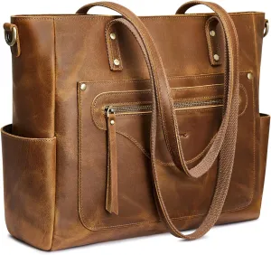 S-ZONE Women Genuine Leather Tote Bag Large Shoulder Purse Vintage Crossbody Work Handbag