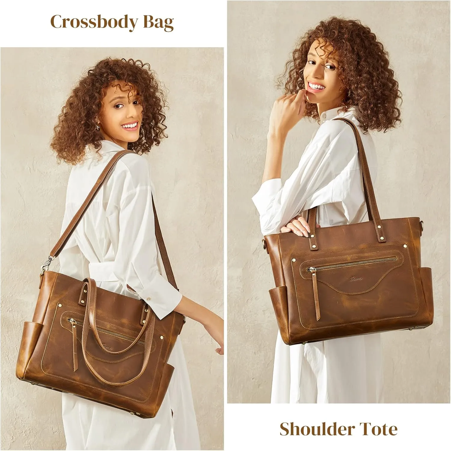 S-ZONE Women Genuine Leather Tote Bag Large Shoulder Purse Vintage Crossbody Work Handbag