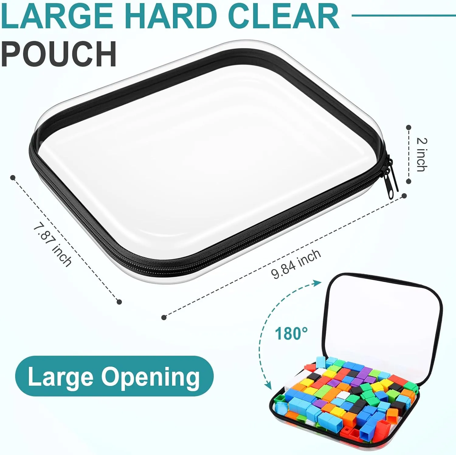 Sanwuta 6 Pcs Clear Hard Zipper Case Hard Plastic Zipper Pouches Makeup Bag Transparent Cases for Snacks Plastic Storage Organizer Portable Box for Travel (Black,9.84 x 7.87 x 2 Inch)
