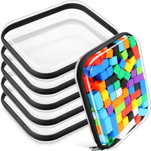 Sanwuta 6 Pcs Clear Hard Zipper Case Hard Plastic Zipper Pouches Makeup Bag Transparent Cases for Snacks Plastic Storage Organizer Portable Box for Travel (Black,9.84 x 7.87 x 2 Inch)