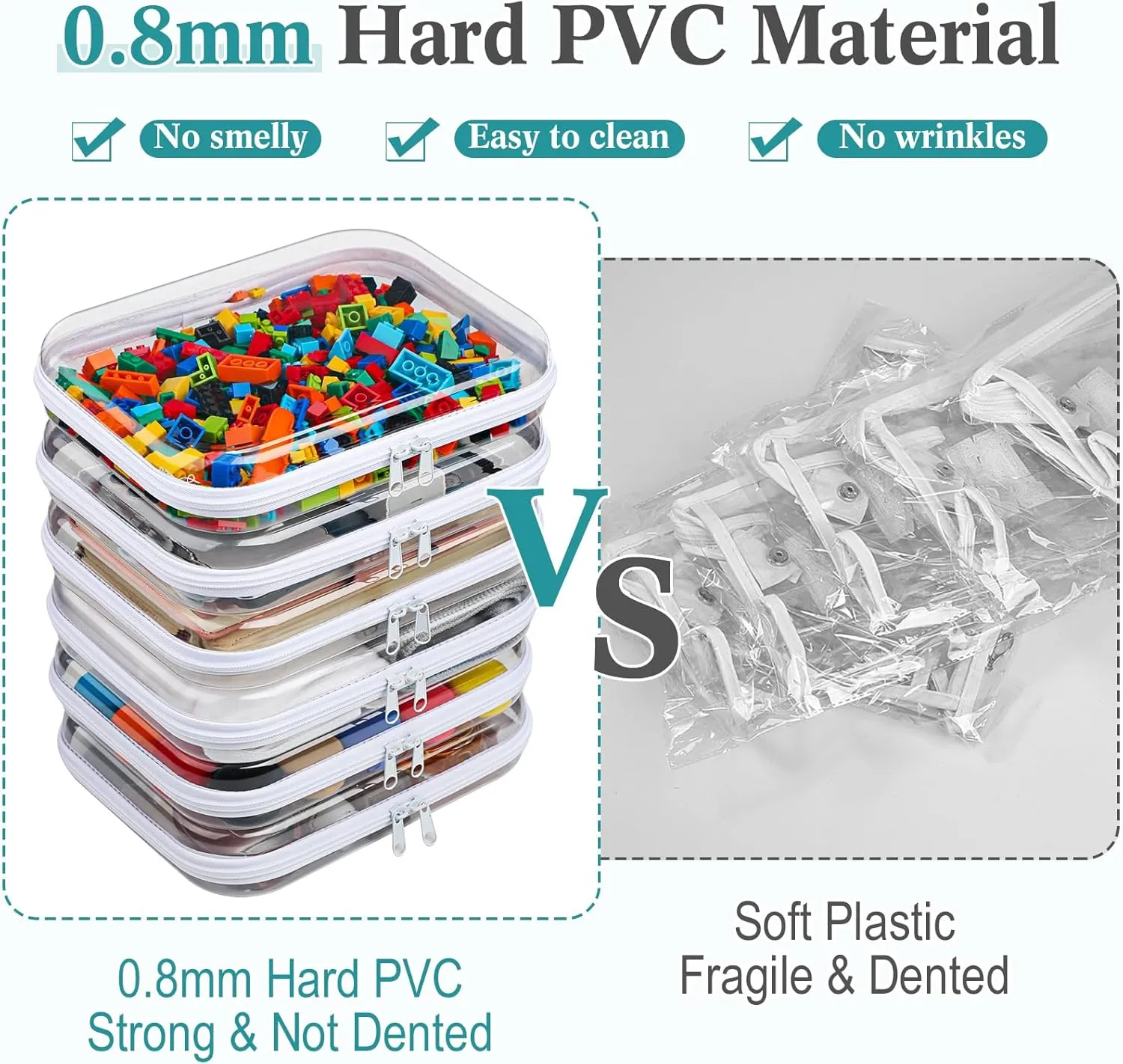 Sanwuta 6 Pcs Clear Hard Zipper Case Hard Plastic Zipper Pouches Makeup Bag Transparent Cases for Snacks Plastic Storage Organizer Portable Box for Travel