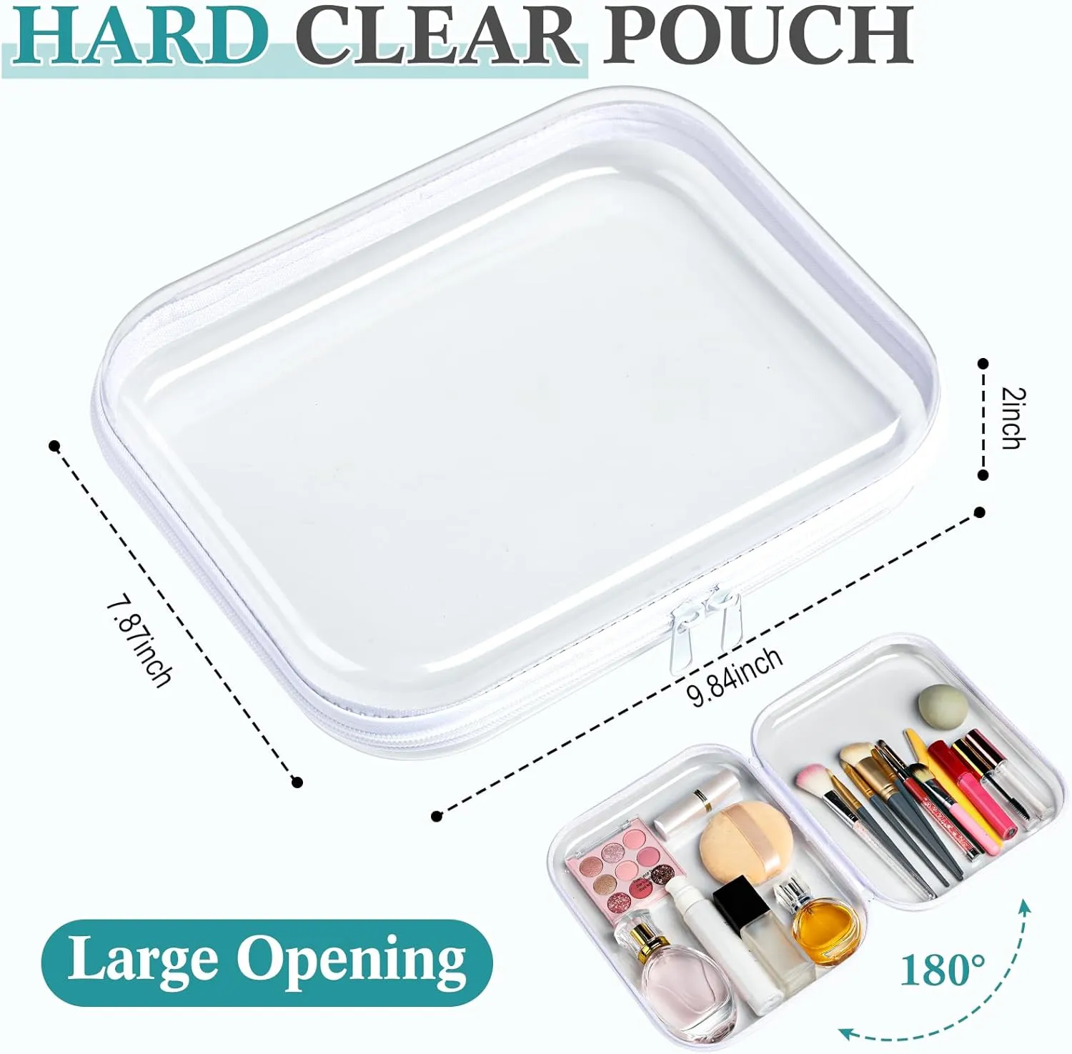 Sanwuta 6 Pcs Clear Hard Zipper Case Hard Plastic Zipper Pouches Makeup Bag Transparent Cases for Snacks Plastic Storage Organizer Portable Box for Travel