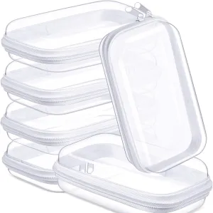 Sanwuta 6 Pcs Clear Hard Zipper Case Hard Plastic Zipper Pouches Makeup Bag Transparent Cases for Snacks Plastic Storage Organizer Portable Box for Travel