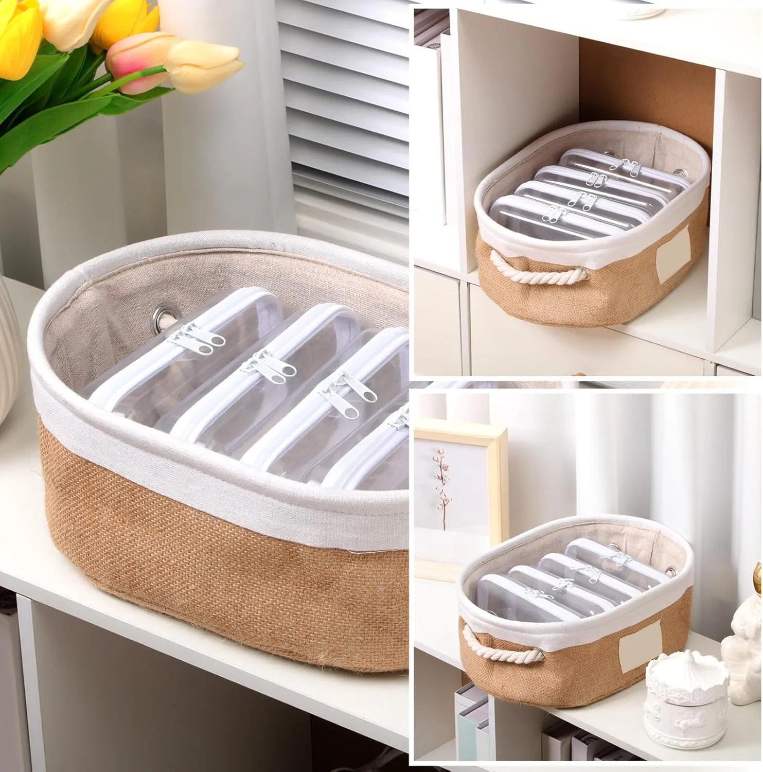 Sanwuta 6 Pcs Clear Hard Zipper Case Hard Plastic Zipper Pouches Makeup Bag Transparent Cases for Snacks Plastic Storage Organizer Portable Box for Travel