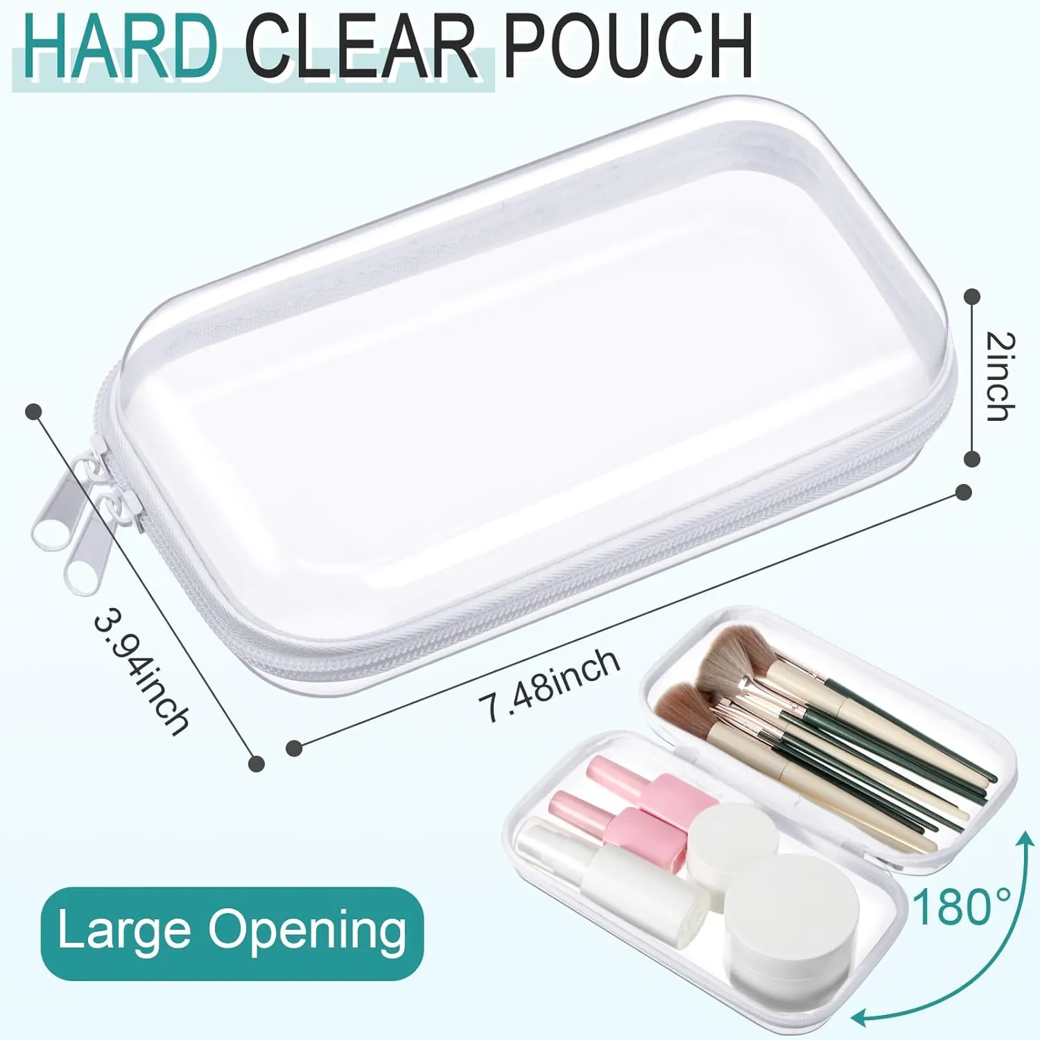 Sanwuta 6 Pcs Clear Hard Zipper Case Hard Plastic Zipper Pouches Makeup Bag Transparent Cases for Snacks Plastic Storage Organizer Portable Box for Travel