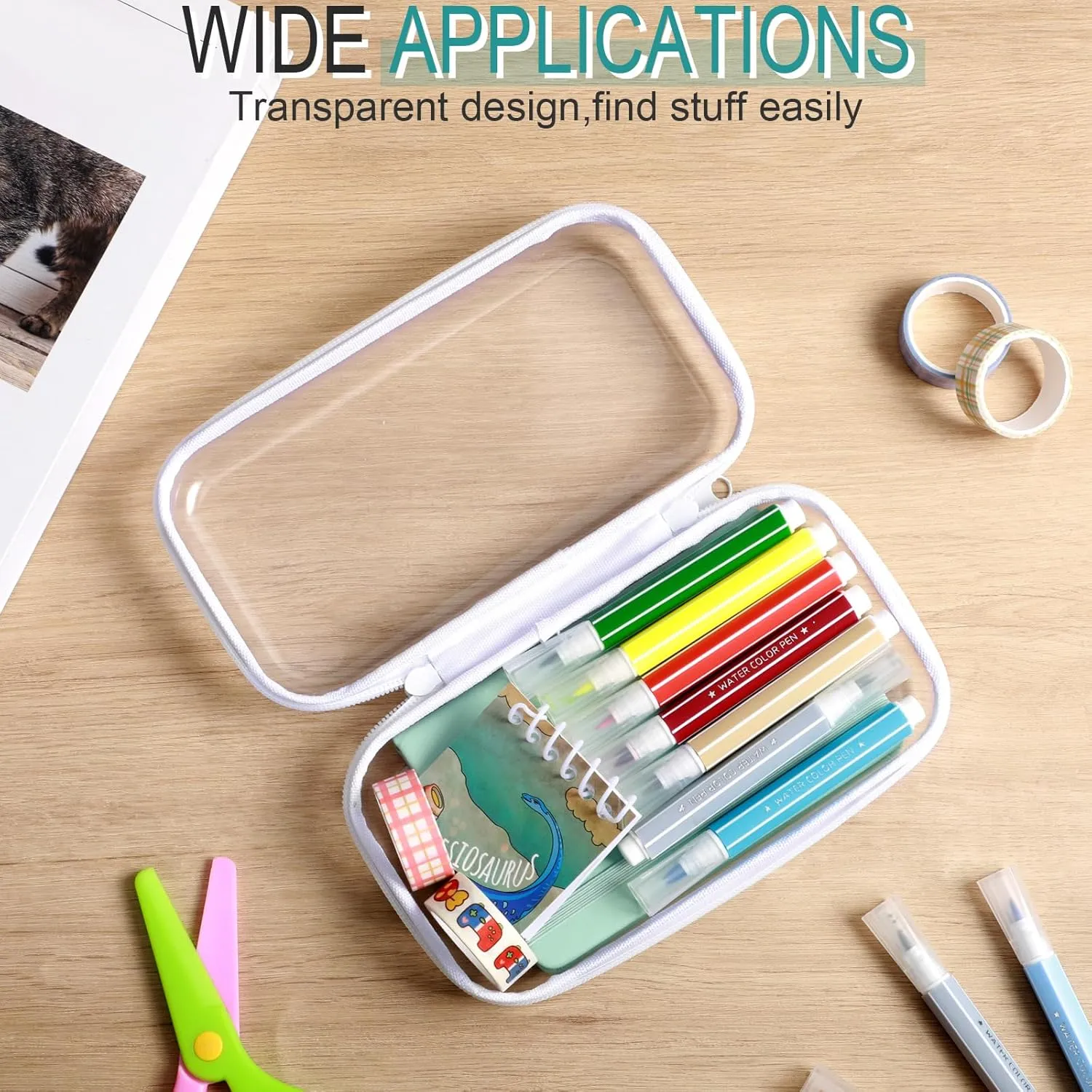 Sanwuta 6 Pcs Clear Hard Zipper Case Hard Plastic Zipper Pouches Makeup Bag Transparent Cases for Snacks Plastic Storage Organizer Portable Box for Travel