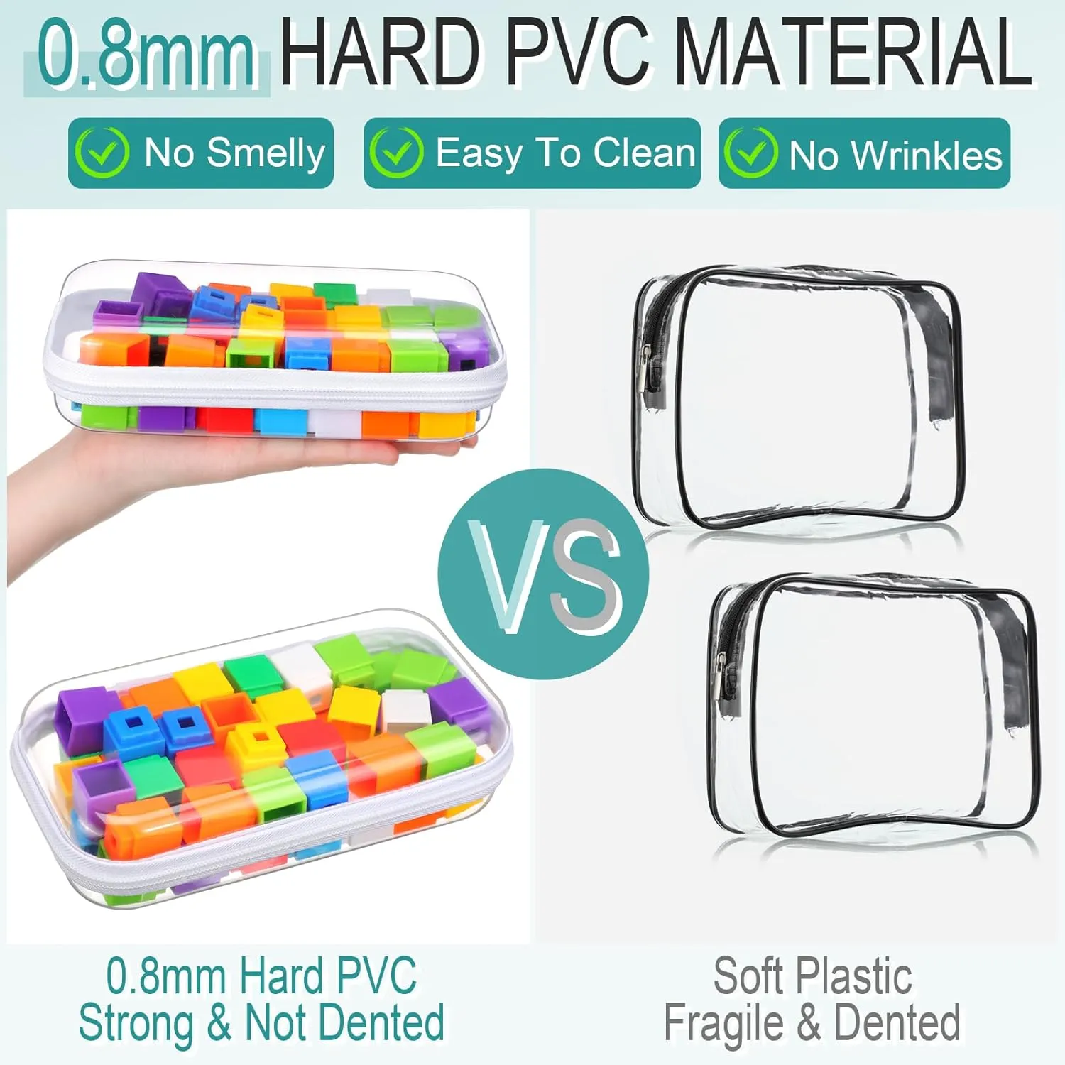 Sanwuta 6 Pcs Clear Hard Zipper Case Hard Plastic Zipper Pouches Makeup Bag Transparent Cases for Snacks Plastic Storage Organizer Portable Box for Travel