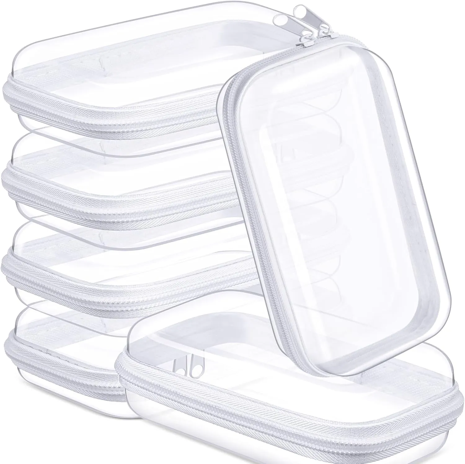 Sanwuta 6 Pcs Clear Hard Zipper Case Hard Plastic Zipper Pouches Makeup Bag Transparent Cases for Snacks Plastic Storage Organizer Portable Box for Travel