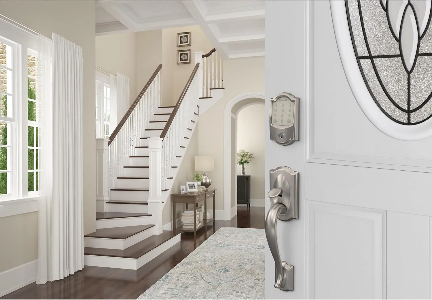 Schlage Encode Smart WiFi Deadbolt Lock for Front Door - Keyless Entry with App or Touchscreen - Works with Alexa, Apple HomeKit, Hey Google, & Airbnb - Create Codes for Guests - Satin Nickel Silver