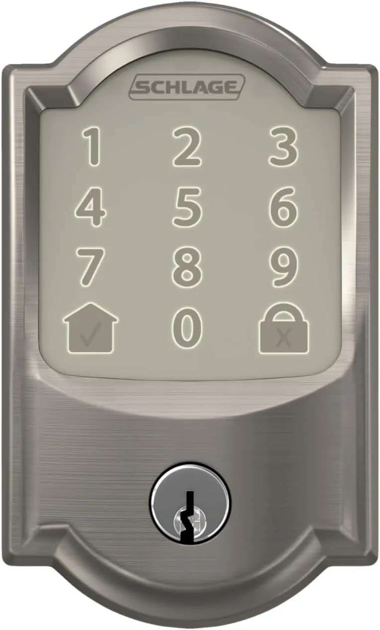 Schlage Encode Smart WiFi Deadbolt Lock for Front Door - Keyless Entry with App or Touchscreen - Works with Alexa, Apple HomeKit, Hey Google, & Airbnb - Create Codes for Guests - Satin Nickel Silver