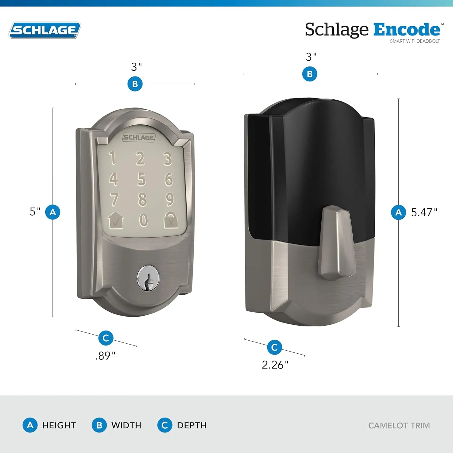Schlage Encode Smart WiFi Deadbolt Lock for Front Door - Keyless Entry with App or Touchscreen - Works with Alexa, Apple HomeKit, Hey Google, & Airbnb - Create Codes for Guests - Satin Nickel Silver