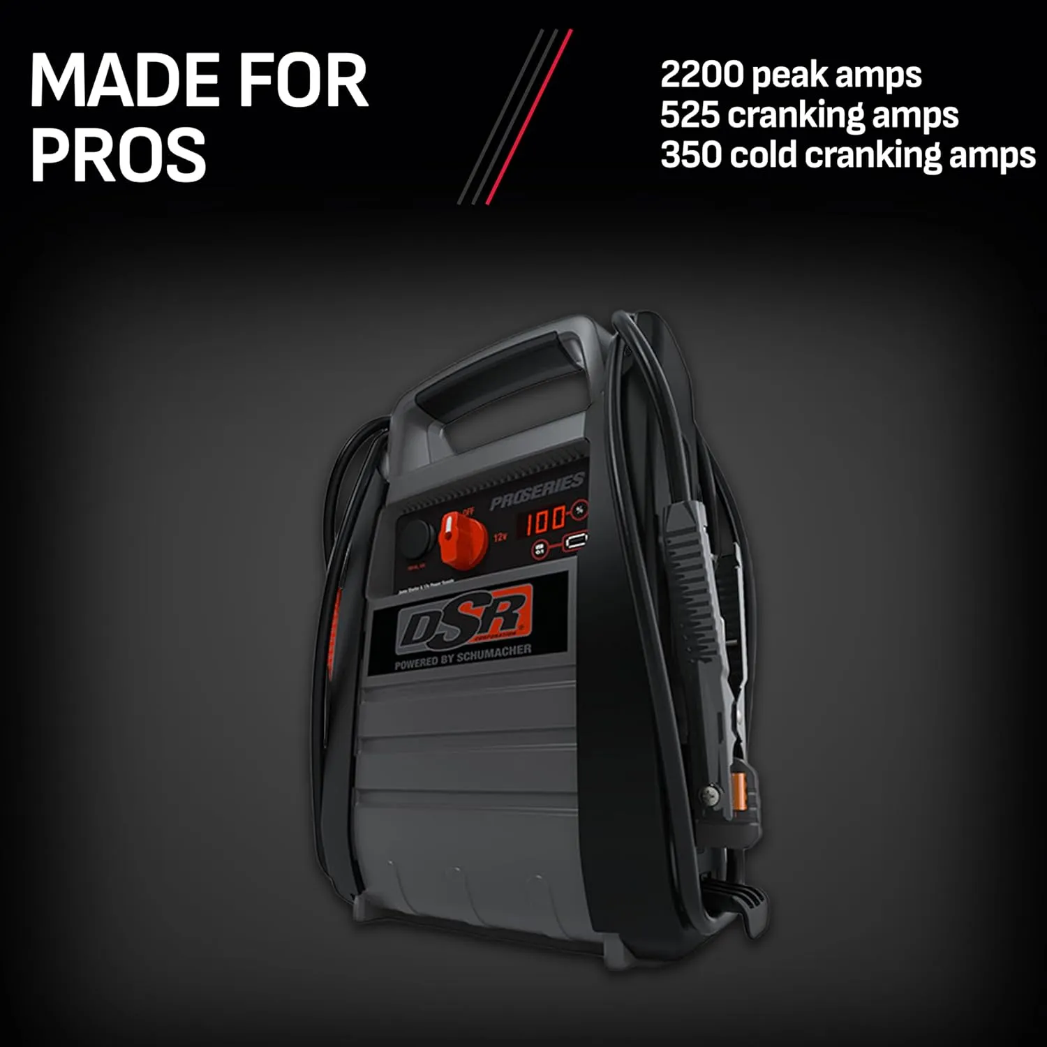 Schumacher Electric DSR ProSeries Car Battery Jump Starter - 2200 Peak Amp 12V Car Starter, Jump Box & Portable Power Station - Digital Display, Heavy-Duty Clamps - DSR165